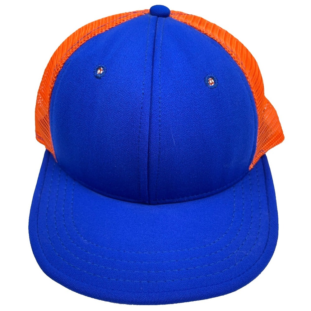 Vintage Blank Trucker Hat Cap Snap Back Blue Orange Mesh Plain 80s 90s USA AJD